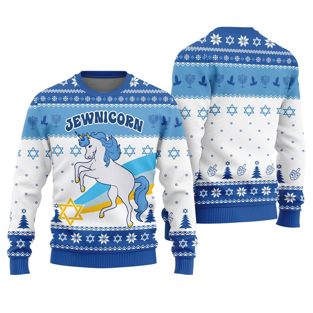 Jewnicorn Ugly Hanukkah Sweater Royal Warm Winter Merch Gift for Someone You Love