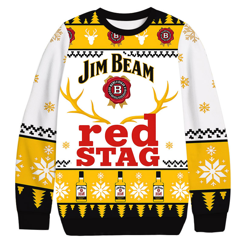 Jim Beam Reindeer Christmas Ugly Sweatshirt Festive Xmas Winter Sweater Gift Ideas Jim Beam Reindeer Christmas Ugly Sweatshirt Festive Xmas Winter Sweater Gift Ideas