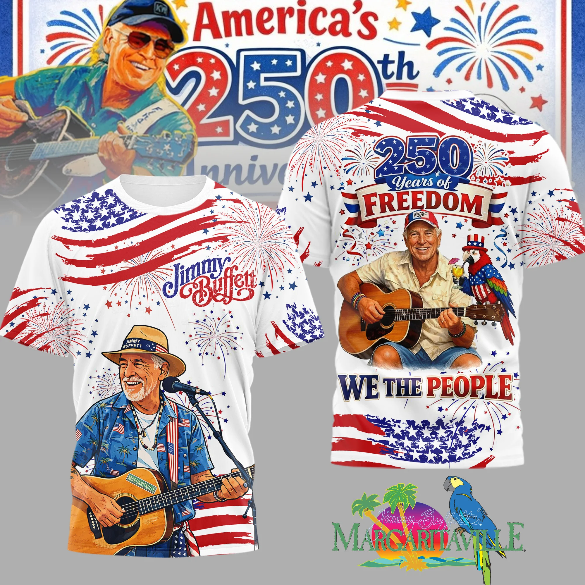 Jimmy Buffett 250 Years Freedom T-Shirt America's 250th Anniversary Clothes Gifts For Teens