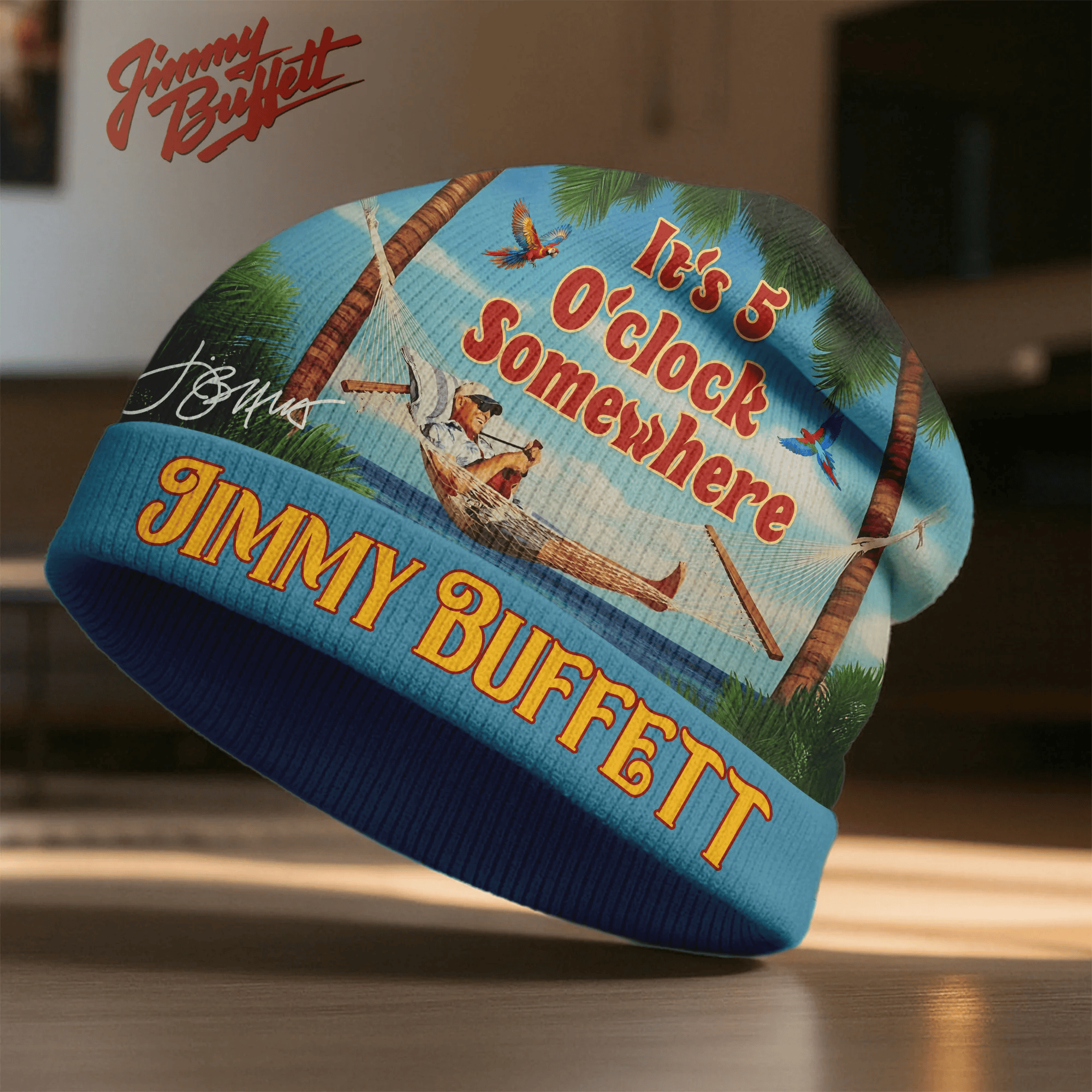 Jimmy Buffett 5 O'clock Somewhere Beanie Man In Hammock Parrots Merch Gift For Summer Vibes
