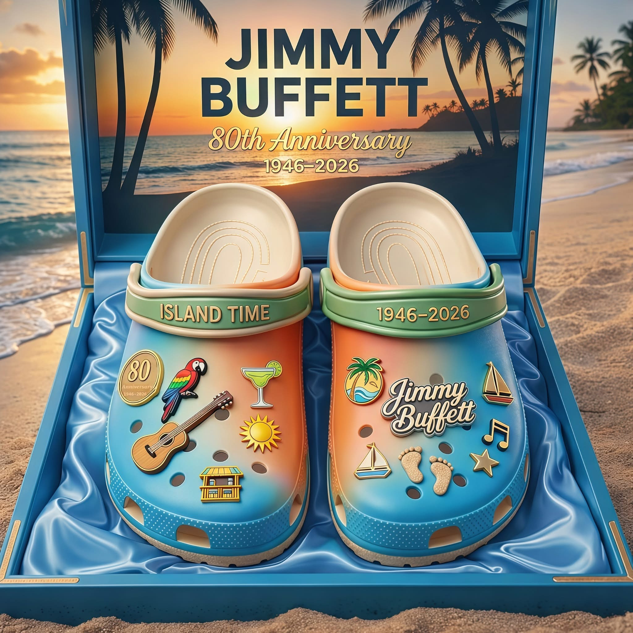 Jimmy Buffett 80th Anniversary Crocs Shoes Island Time 1946 2026 Best Gift For Parrotheads