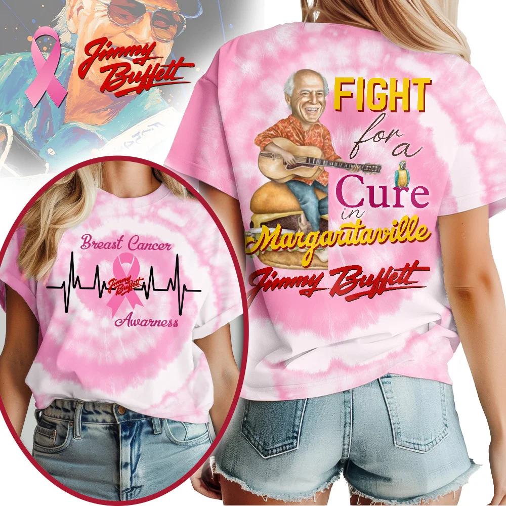 Jimmy Buffett Fight For Cure T-Shirt Breast Cancer Awareness Jimmy Buffett Merch Music Lover Gift