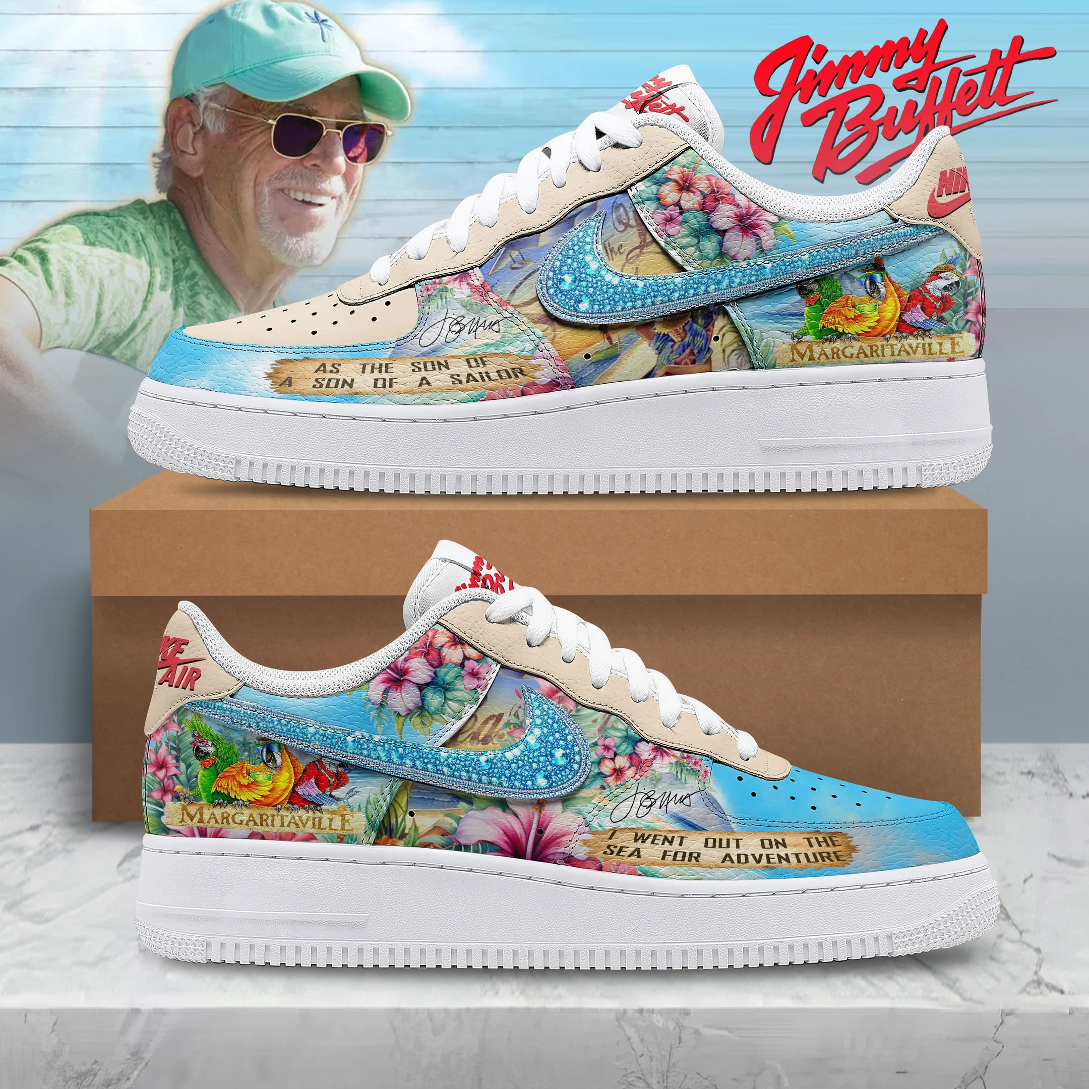 Jimmy Buffett Margaritaville Sailor Air Force 1 Hand-Painted Tropical Floral Merch Music Lover Gift