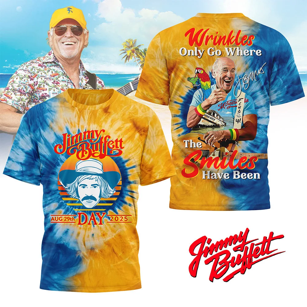 Jimmy Buffett Smiles And Parrots T-Shirt Wrinkles Only Go Where Smiles Tee Music Addict Gift