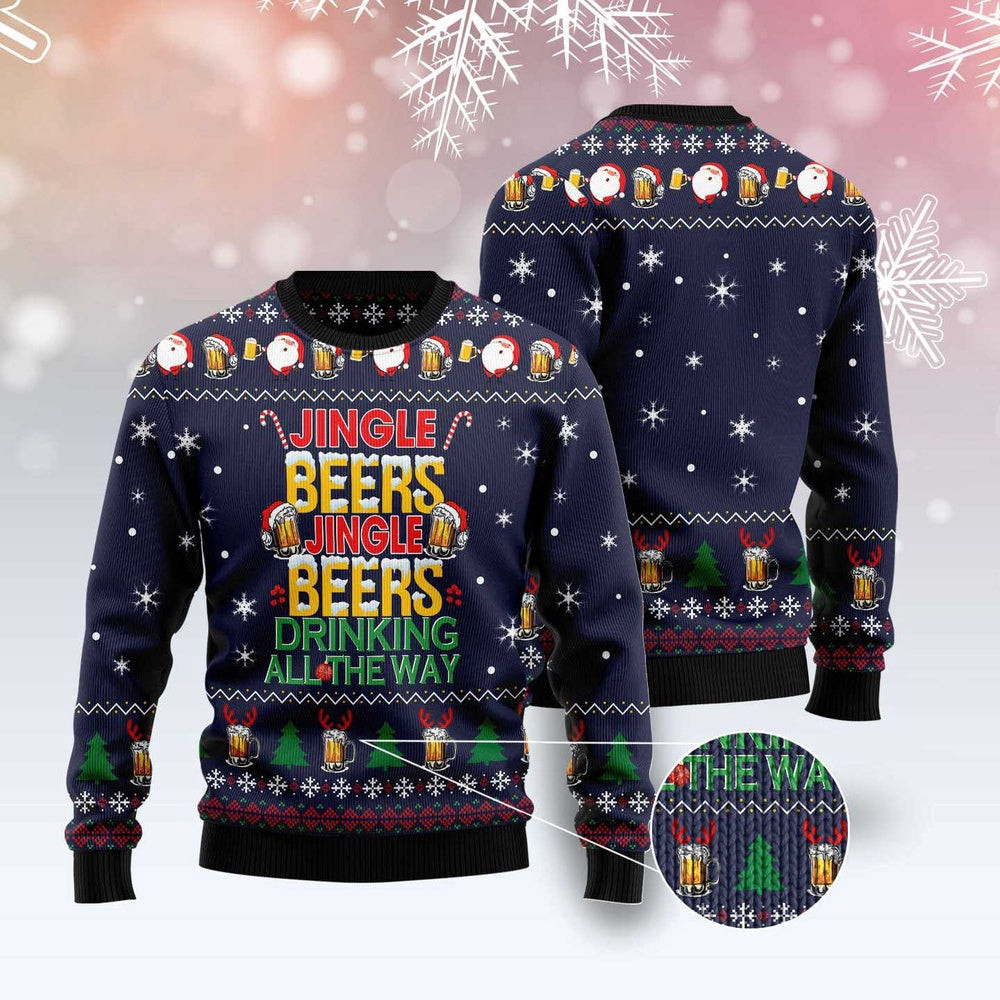 Jingle Beers Drinking All The Ways Ugly Christmas Sweater Funny Ugly Christmas Sweater Gifts For Couples