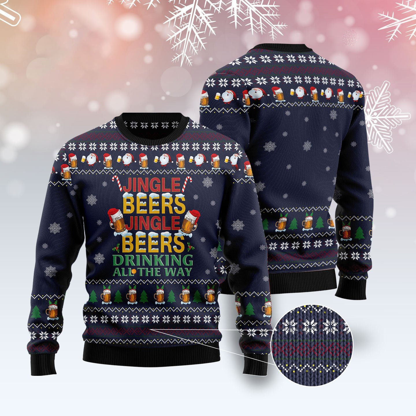 Jingle Beers Drinking Beer All The Way Ugly Christmas Sweater Holiday Apparel Xmas Gifts