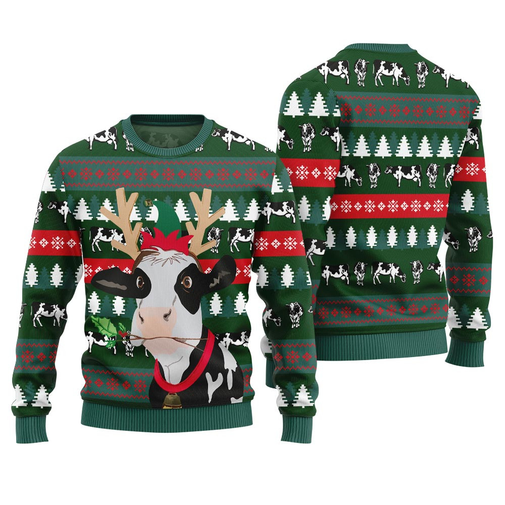 Jingle Bell Cow Funny Christmas Sweaters For Adults Comfortable Holiday Sweater for Chilly Nights
