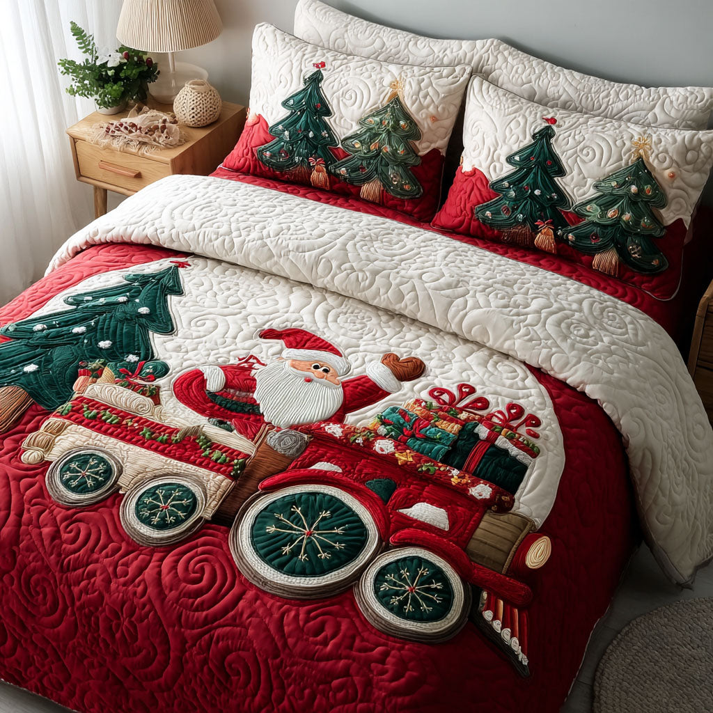 Jingle Bell Train Quilted Bedding Set Holiday Season Duvet Cover Set Christmas Gifts For Dad