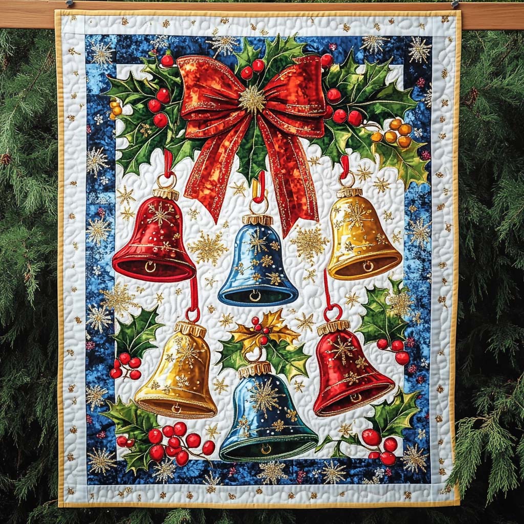 Jingle Bells Cheer Quilted Blanket Christmas Gifts For Grandparents