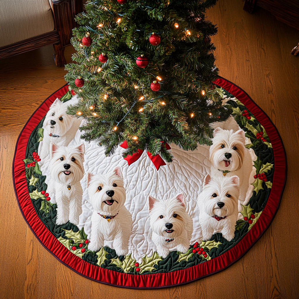 Jingle Bells Westie Christmas Quilted Tree Skirt Christmas Tree Bottom Cover Christmas Gifts For New Moms