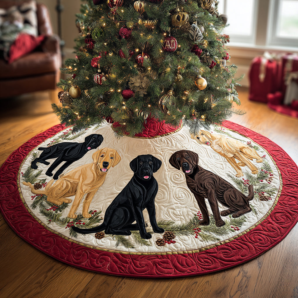 Jingle Paws Christmas Quilted Tree Skirt Xmas Indoor Decorations Gifts For Labrador Retriever Lovers
