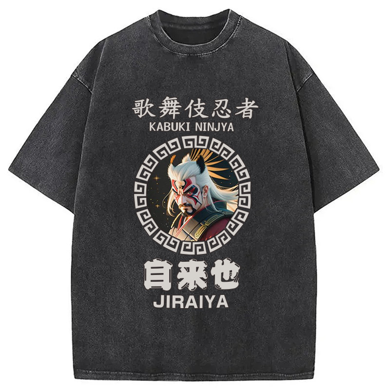 JIRAIYA Ninja Japanese Washed T-Shirt Trendy Everyday Casual Outfit Gifts For Brother