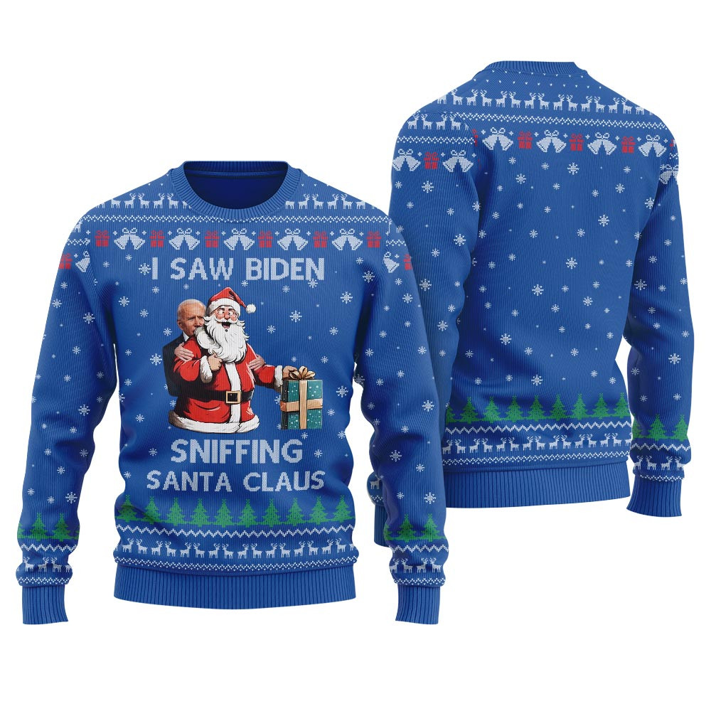 Joe Biden Sniffing Santa Meme Womens Ugly Christmas Sweater Custom Holiday Sweater Merch That Warms the Heart