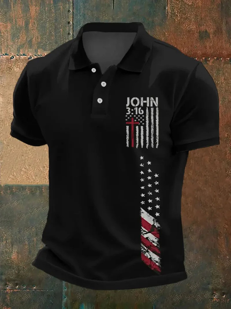 John 3 16 American Cross Polo Shirt Patriotic Christian Faith Apparel Best Gift For God Believers
