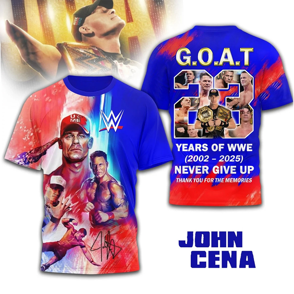John Cena GOAT 23 Years Wwe Shirt Never Give Up T-Shirt John Cena Merch Wrestling Fan Gifts