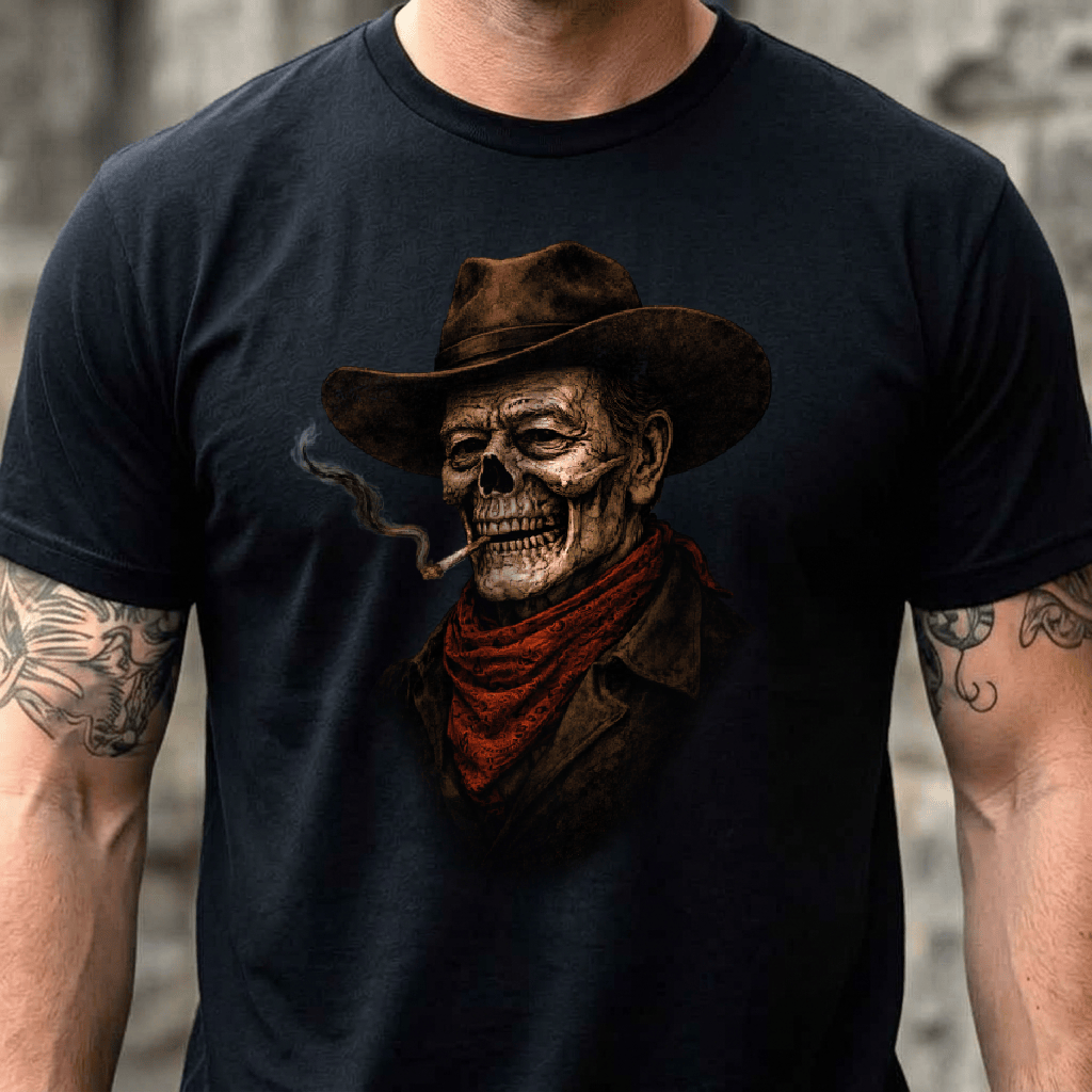 John Wayne Memorial Cowboy Skull T-Shirt Western Graphic Tees Gift For Cowboy Fans