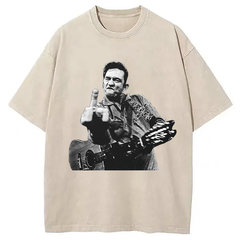 Johnny Cash Musician Washed T-Shirt Retro Streetwear Graphic Top Gifts For Sister