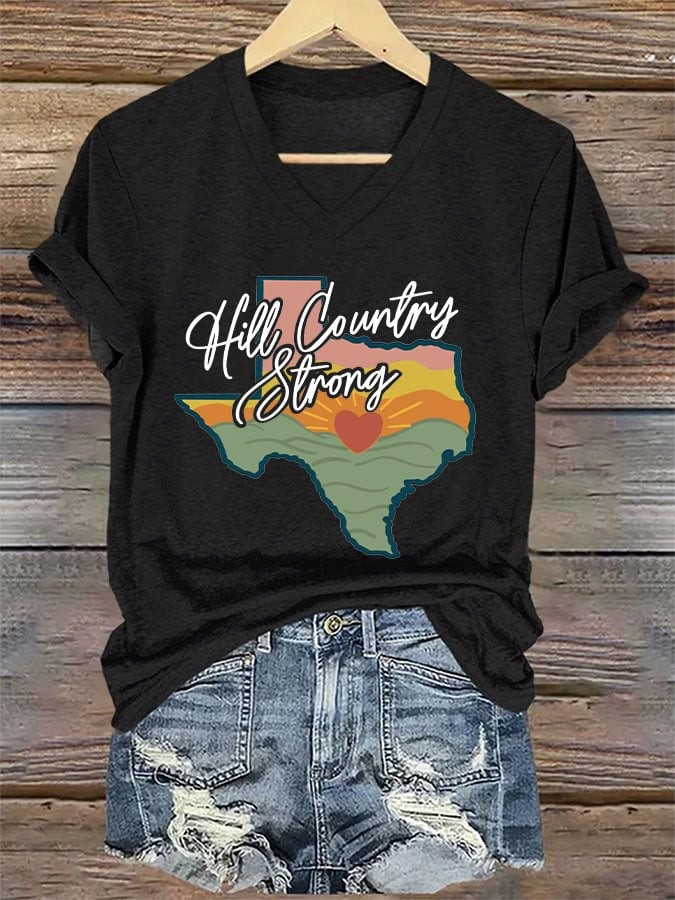 Join us in praying for Texas V-Neck Retro Texas Strong Hill Country Strong Print T-Shirt Gift For Texas