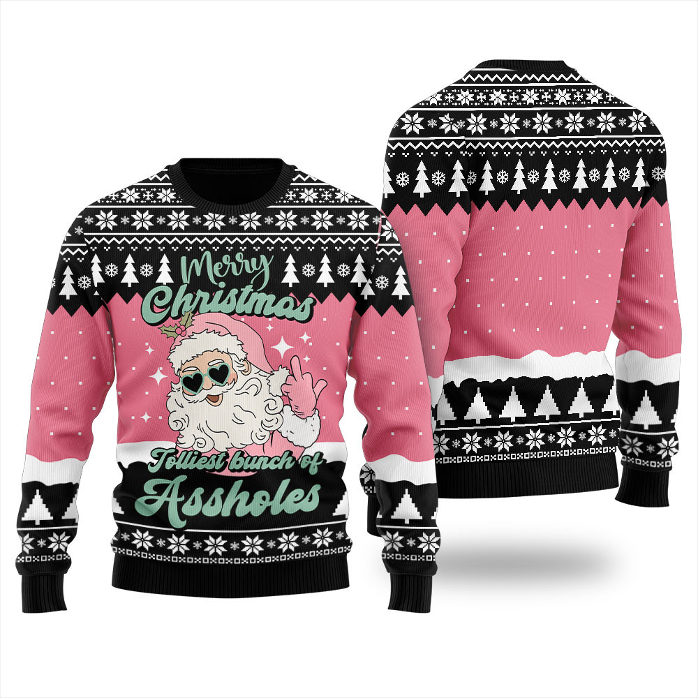 Jolliest Bunch Of Santas Naughty Ugly Holiday Sweater Holiday Gift Merch That Everyone Will Adore