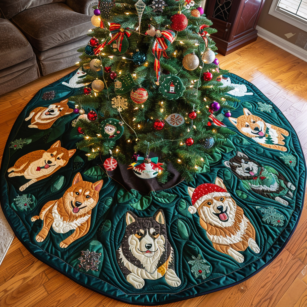 Jolly Akita Nights Christmas Quilted Tree Skirt Special Holiday Tree Skirt Gift for Newlyweds