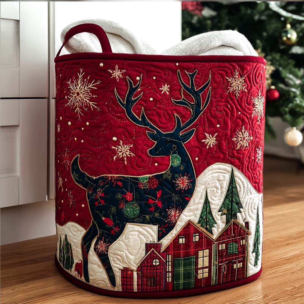 Jolly Antlers Quilted Laundry Basket Practical Quilted Laundry Hamper Gift for Daily Use