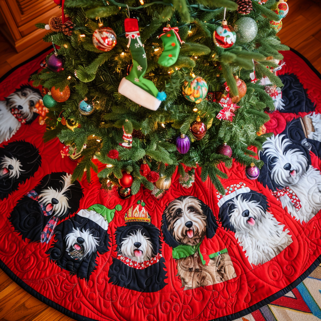 Jolly Bernedoodle Christmas Christmas Quilted Tree Skirt Festive Christmas Tree Skirt for Holiday Decor