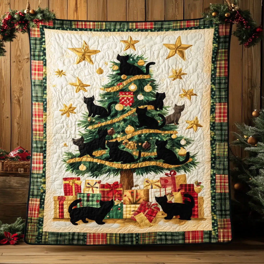 Jolly Black Cat Holiday Quilt Blanket Christmas Blanket Christmas Gifts For Cat Owners