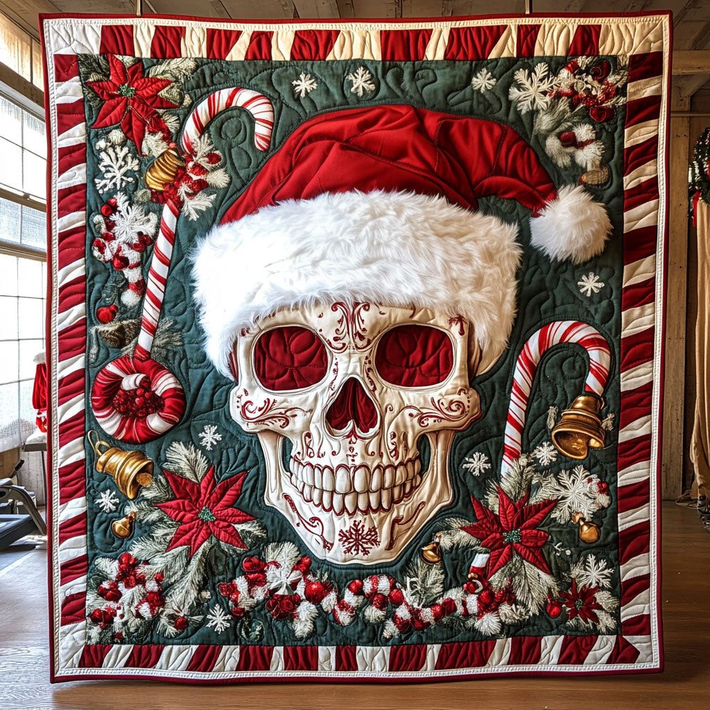Jolly Bones Quilt Blanket Queen Throws And Blankets Skull Christmas Gifts