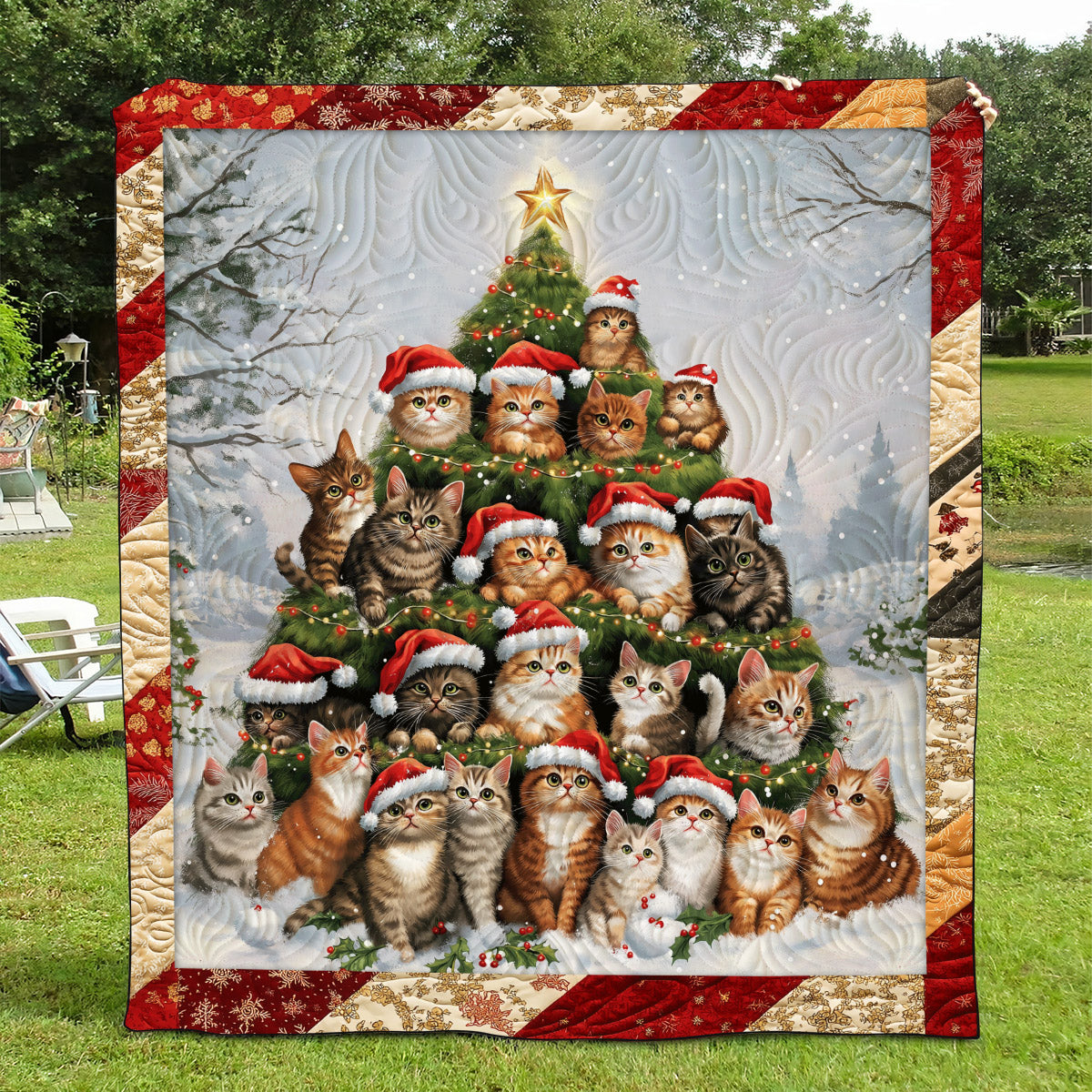 Jolly Catmas Quilted Blanket Best Gifts For Cat Lovers