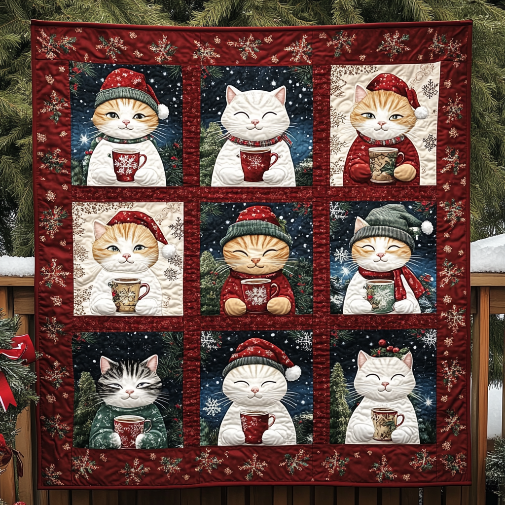 Jolly Catmas Quilted Blanket Gifts For Cat Owners