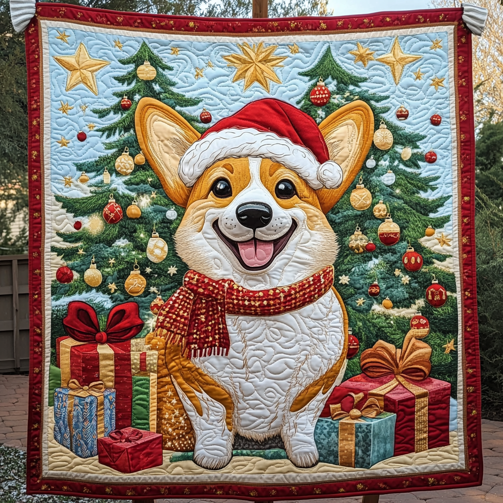 Jolly Corgi Christmas Quilted Blanket Great Dog Christmas Gifts