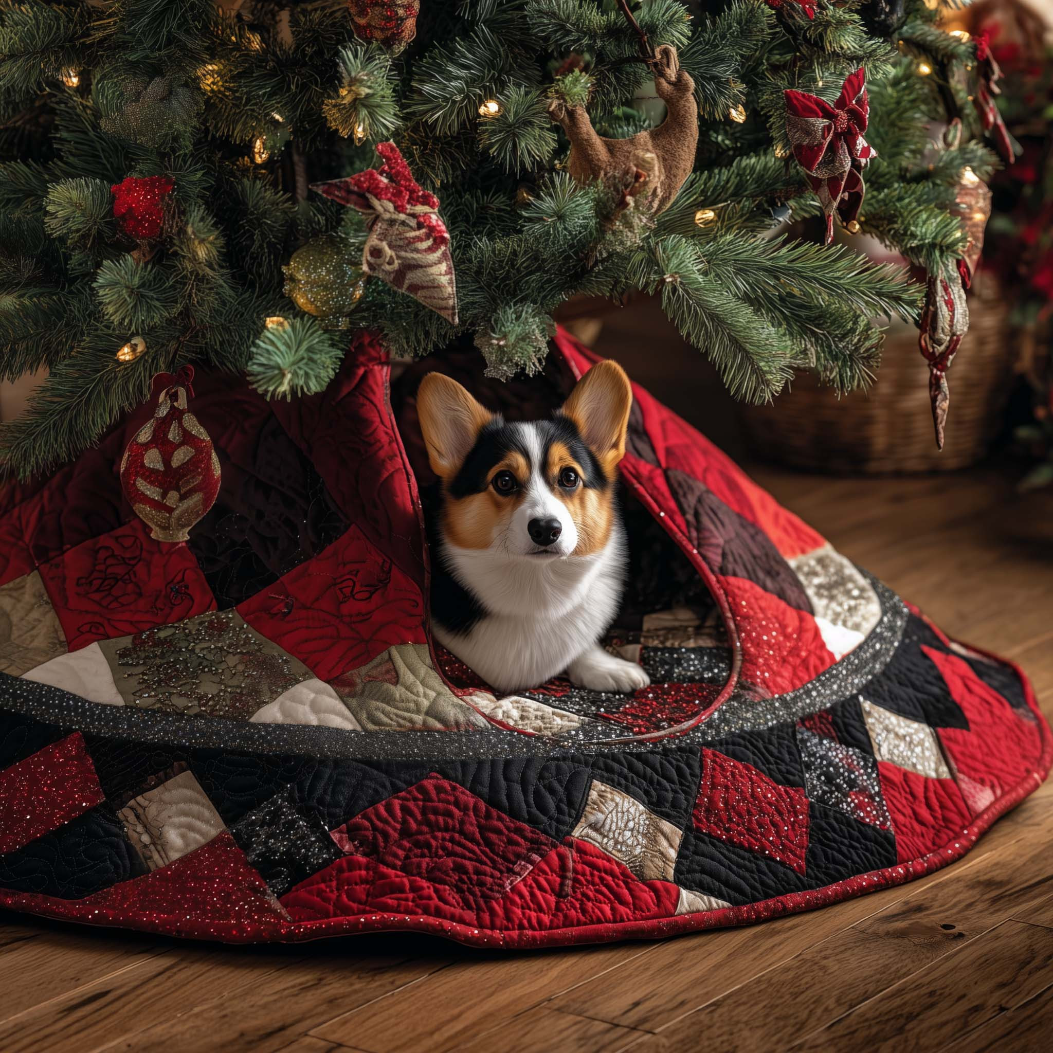 Jolly Corgi Quilted Tree Skirt Animal Themed Aesthetic Home Decor Perfect Xmas Gifts