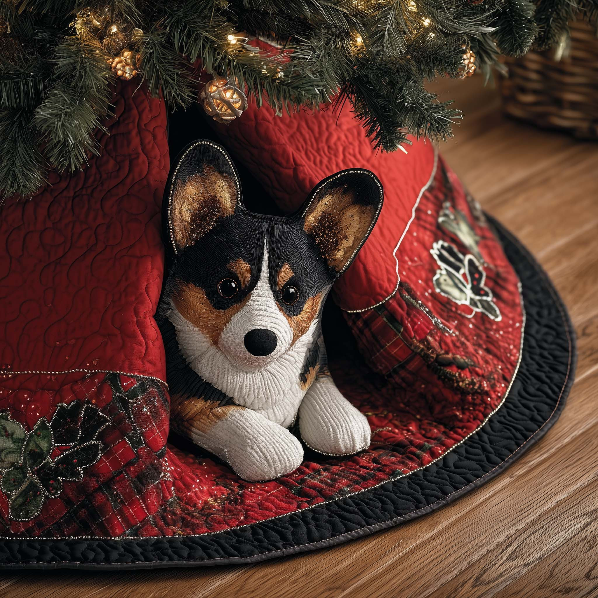 Jolly Corgi Quilted Tree Skirt Modern Interior Decor Xmas Gifts For Dog Owner