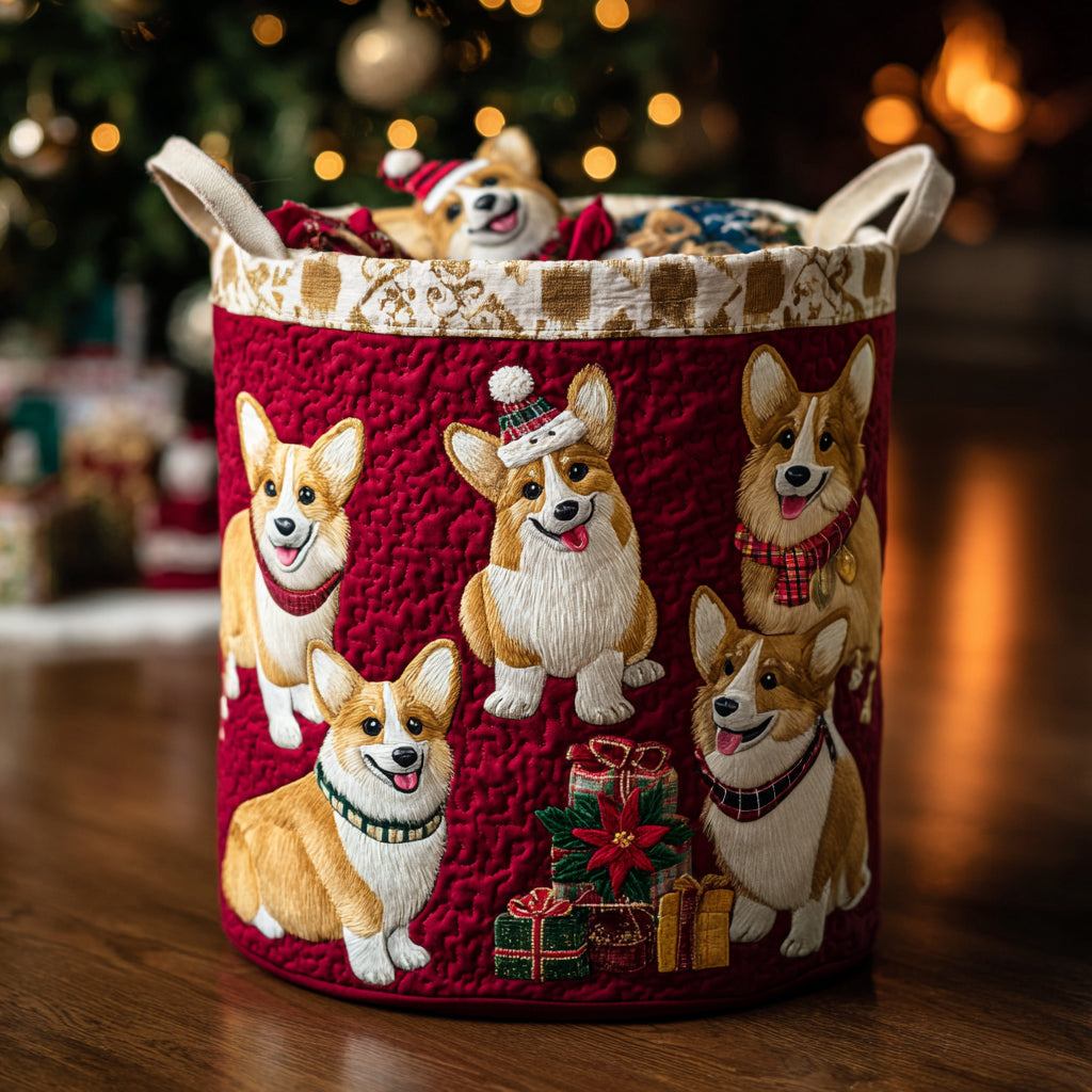 Jolly Corgi Ride Quilted Laundry Basket Perfect Quilted Laundry Organizer Gift for the Holidays