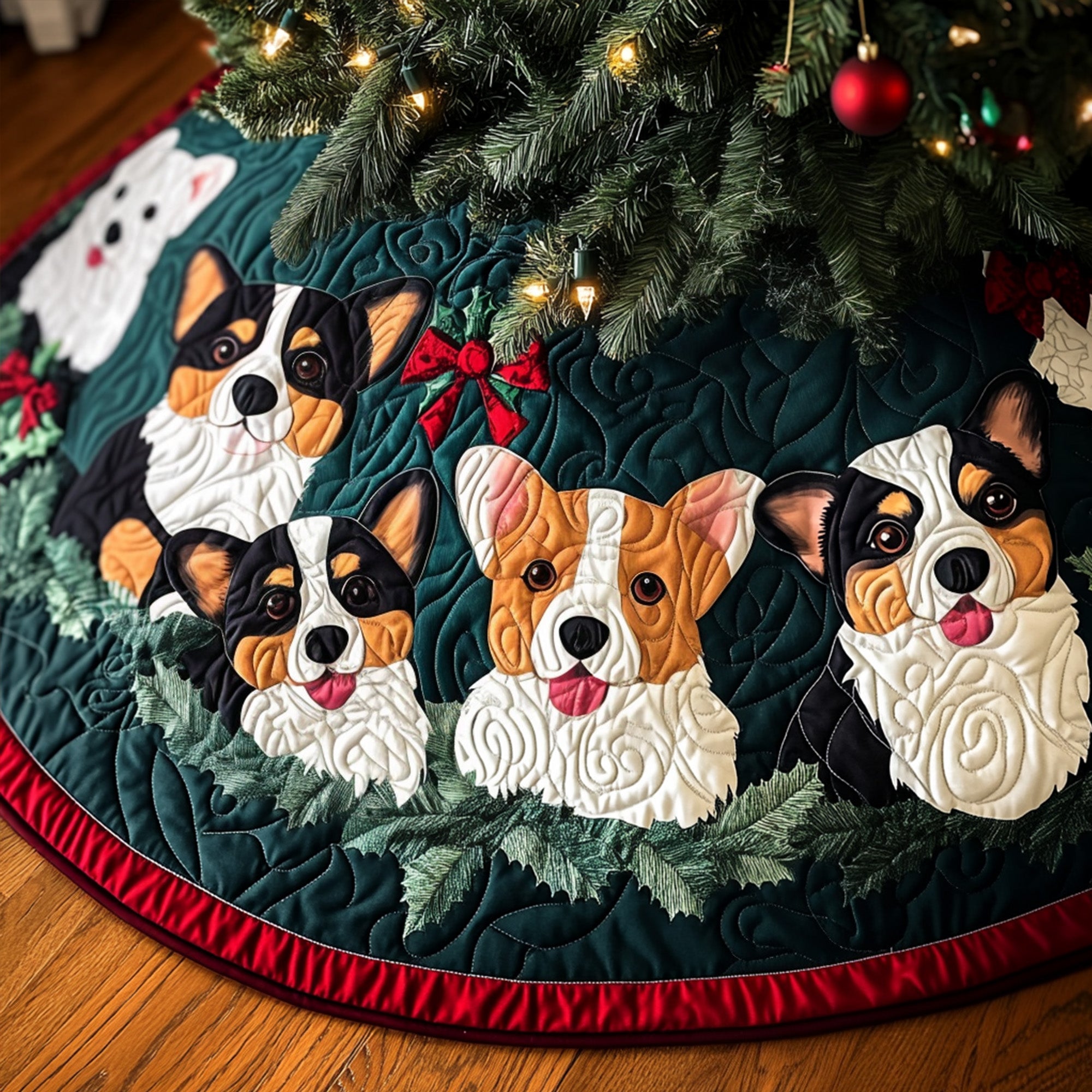 Jolly Corgi Wishes Quilted Christmas Tree Skirt Christmas Hearth And Home Decor
