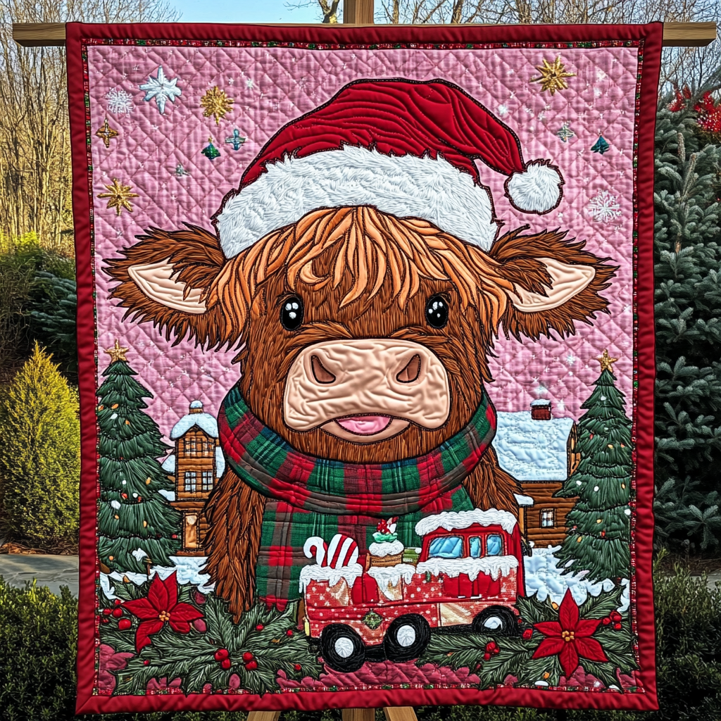 Jolly Cowbell Christmas Quilted Blanket Gift For Cow Lover
