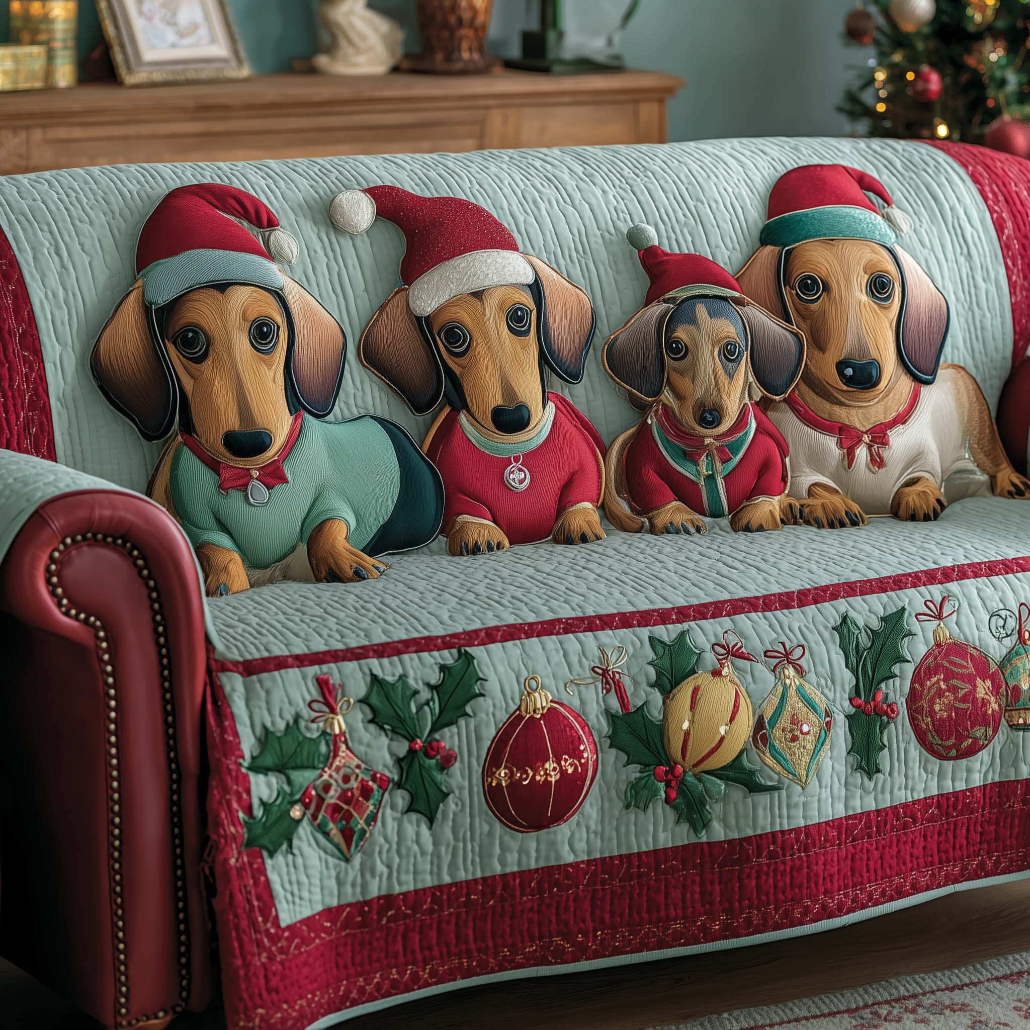 Jolly Dachshund Quilted Sofa Cover Cute Jolly Dog Interior Dachshund Christmas Gifts