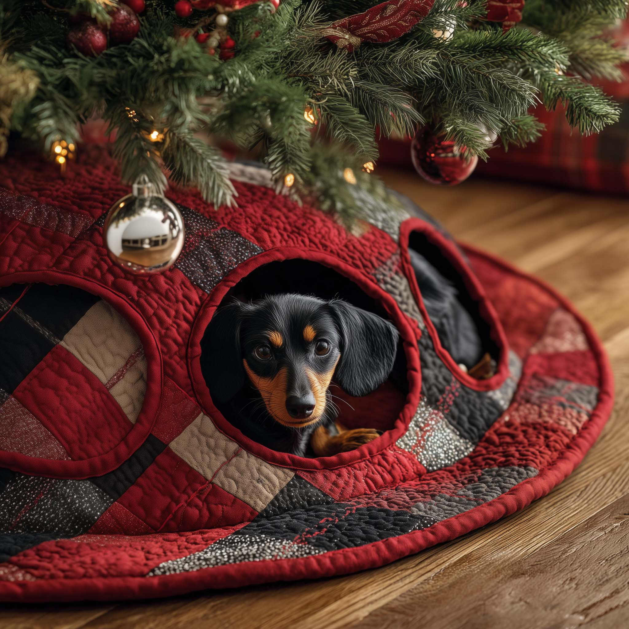 Jolly Dachshund Quilted Tree Skirt Aesthetic Home Decor Best Dog Gifts For Christmas
