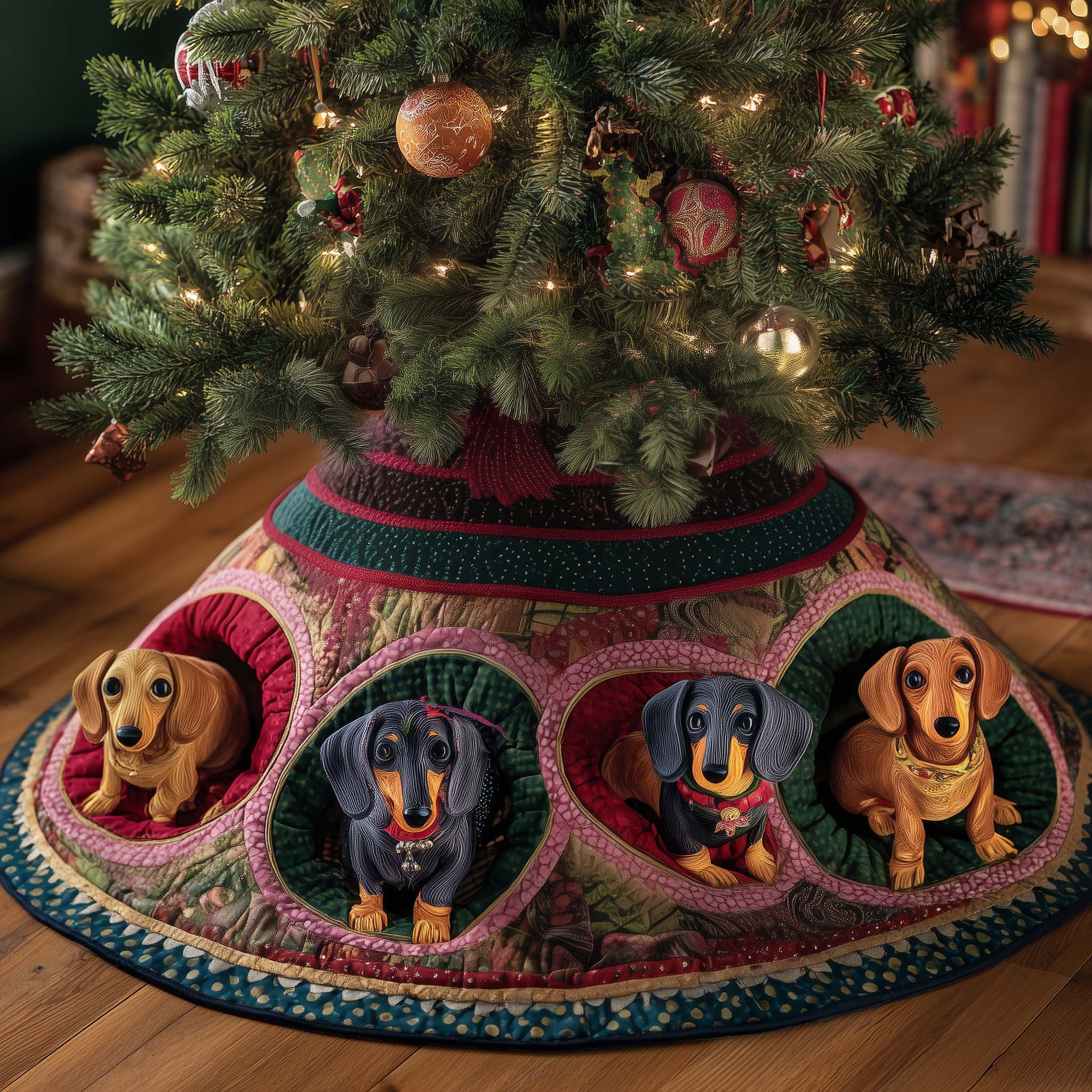 Jolly Dachshund Quilted Tree Skirt Aesthetic Home Decor Dog Lover Christmas Presents