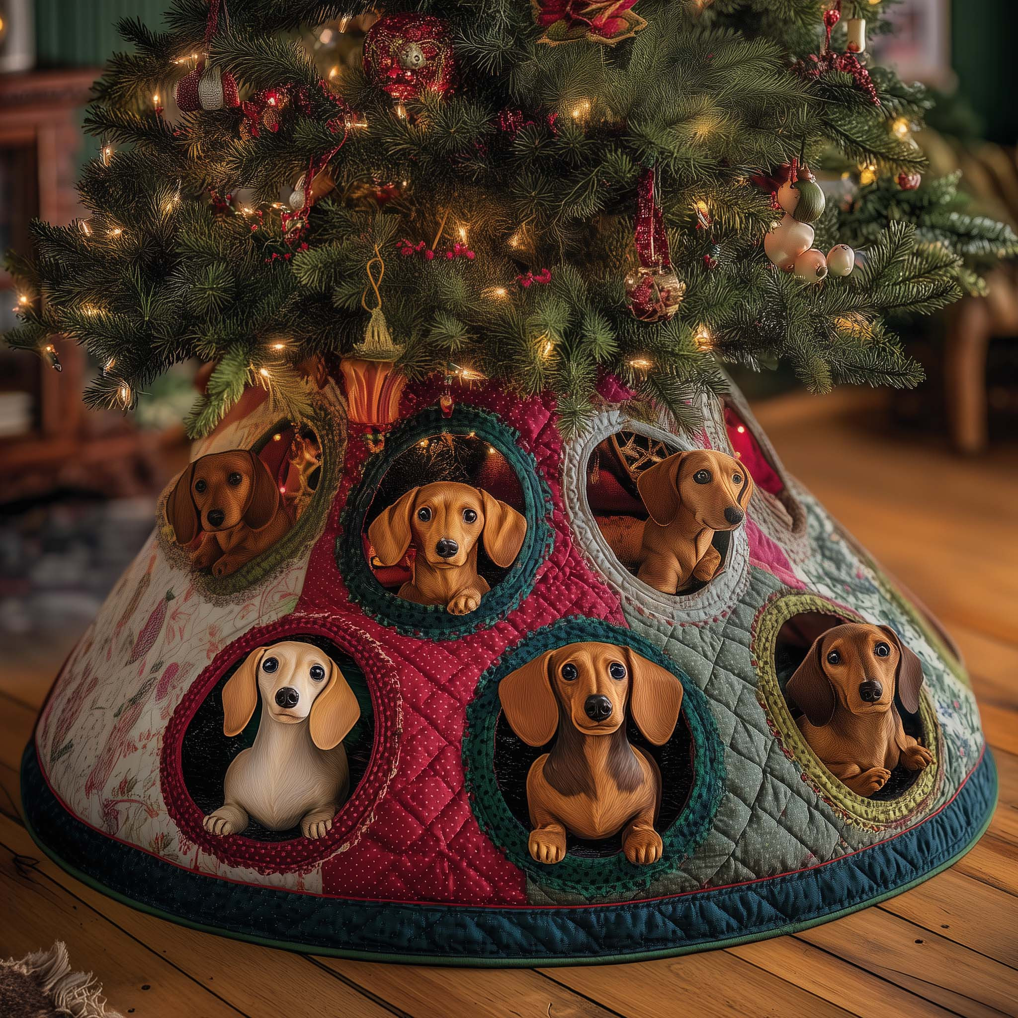 Jolly Dachshund Quilted Tree Skirt Stylish Home Accents Dachshund Lover Presents