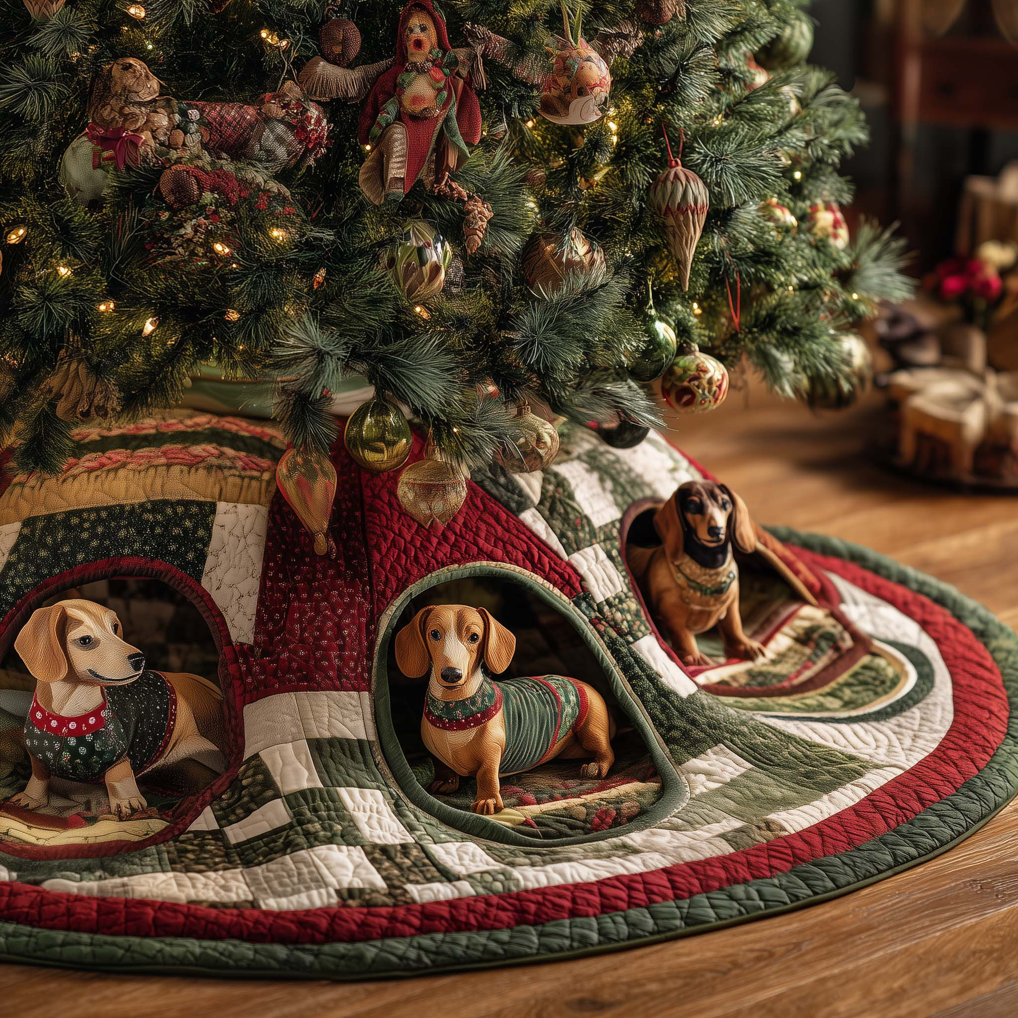 Jolly Dachshund Quilted Tree Skirt Year Round Home Decor Dachshund Lover Christmas Gifts