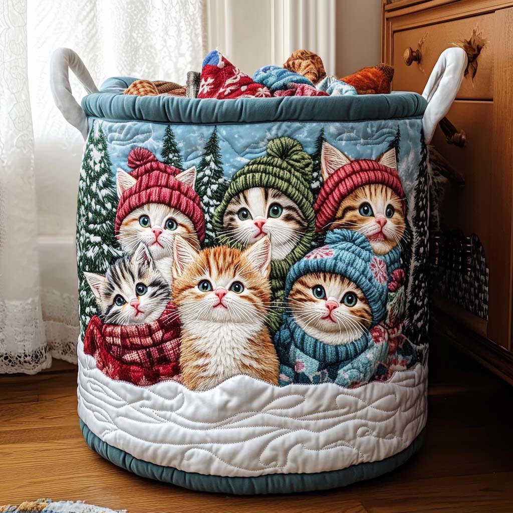 Jolly Feline Quilted Laundry Basket Home Essential Gift Quilted Laundry Basket with Style