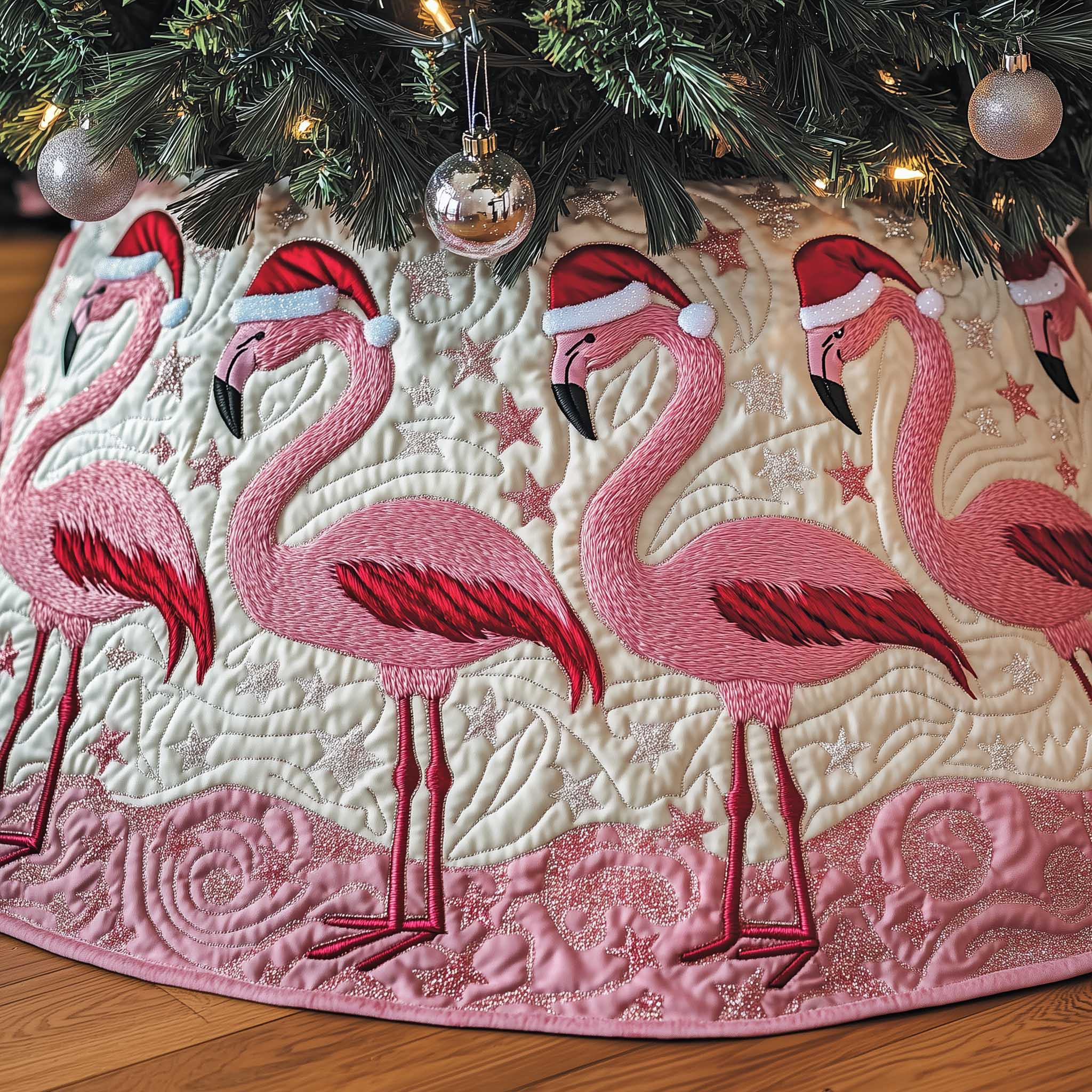 Jolly Flamingo Quilted Tree Skirt Animal Home Decor Xmas Gifts For Flamingo Lovers