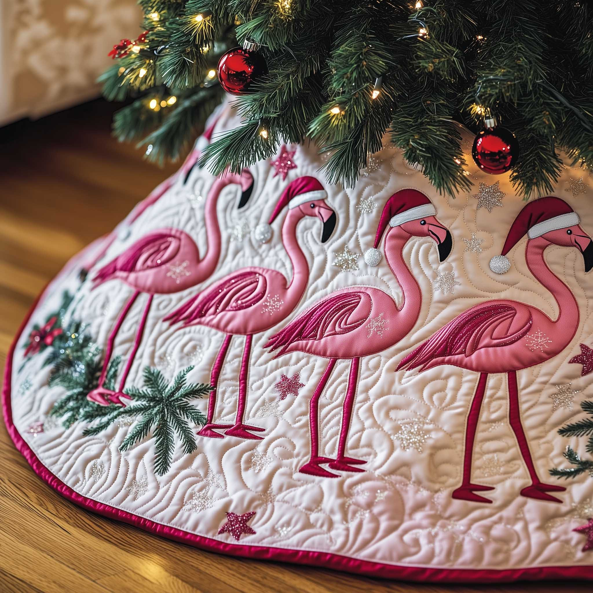 Jolly Flamingo Quilted Tree Skirt Stylish Home Accents Flamingo Lover Christmas Gifts