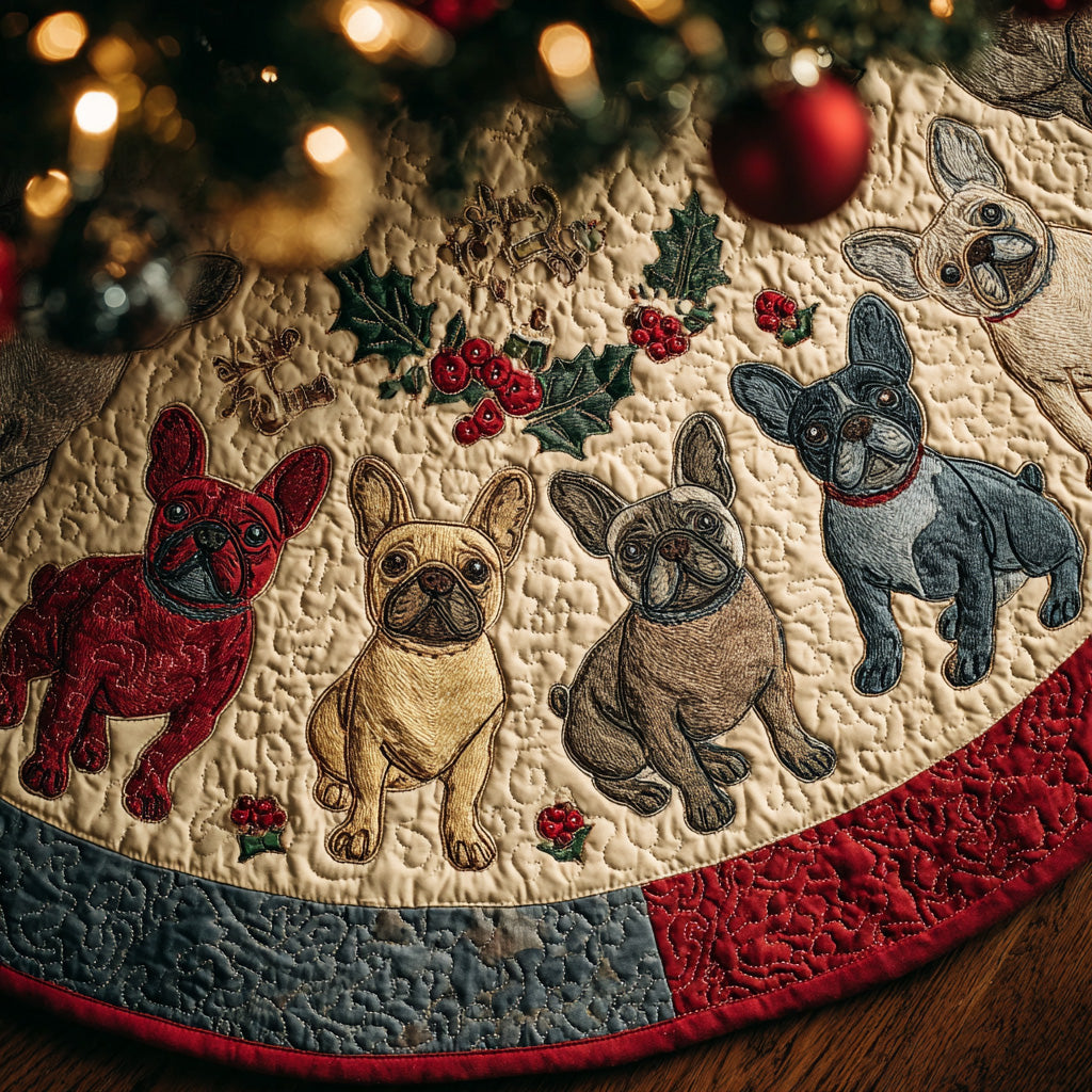Jolly Frenchie Claus Quilted Christmas Tree Skirt Xmas Decorations Gifts For Frenchie Lovers