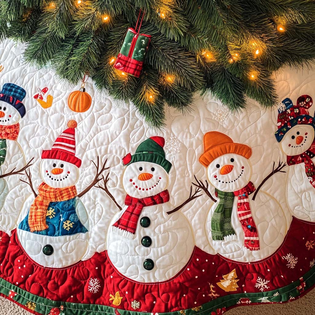Jolly Gathering Christmas Quilted Tree Skirt Under Tree Christmas Decor Holiday Party Decor for Home