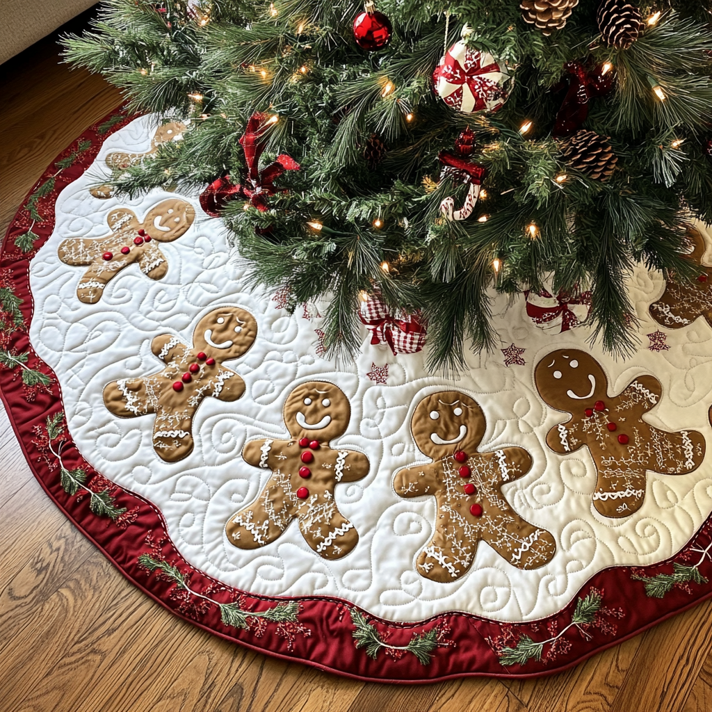 Jolly Gingerbread Circle Christmas Quilted Tree Skirt Christmas Tree Skirt Mini Best Daughter Christmas Gifts
