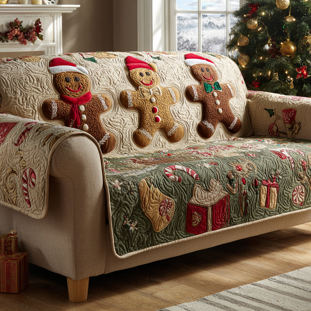 Jolly Gingerbread Man Quilted Sofa Cover Christmas Family Room Decor Christmas Gift Ideas For Dad