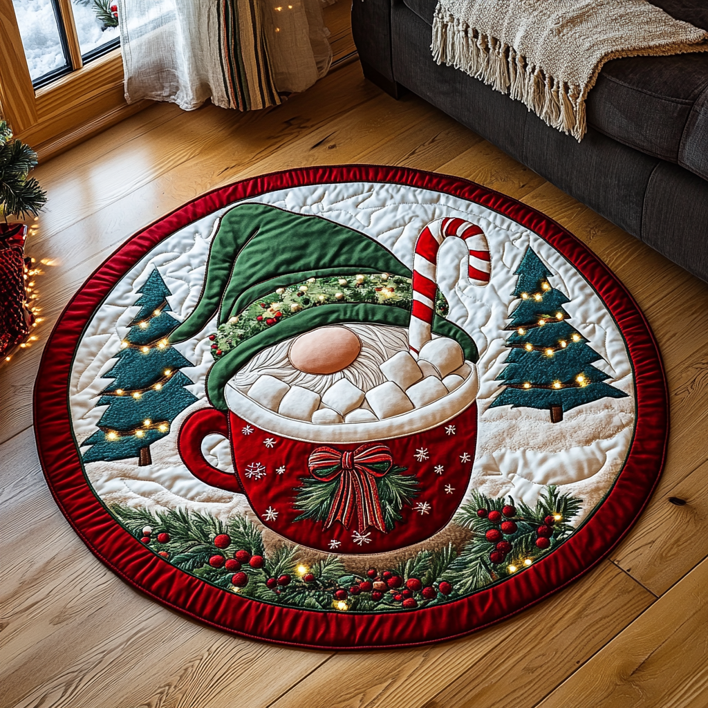 Jolly Gnome Cheer Quilted Round Mat Entryway Christmas Decor Ideas Cute Gnome Gifts