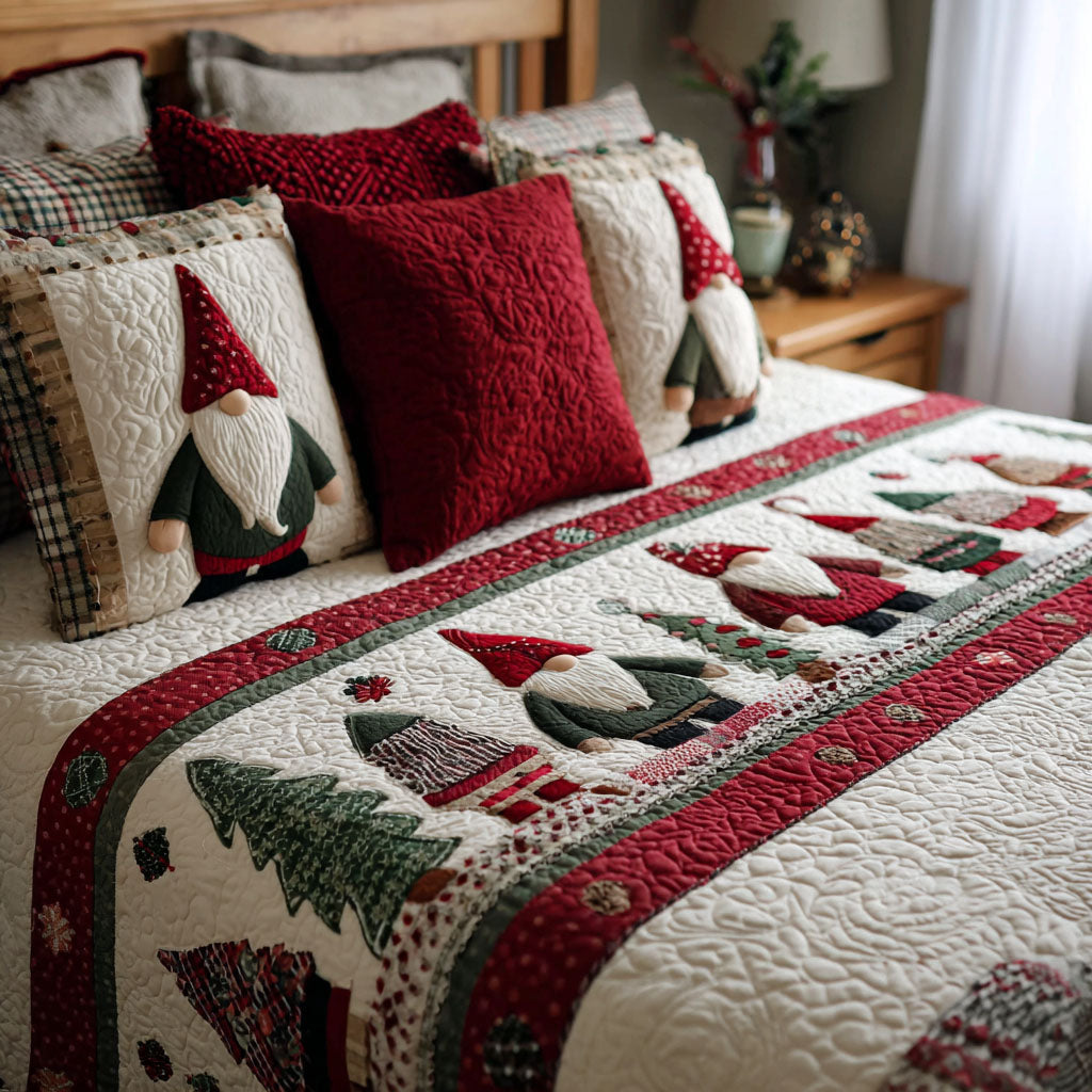 Jolly Gnomes Quilted Bed Runner Bed Christmas Decor Xmas Gift Ideas